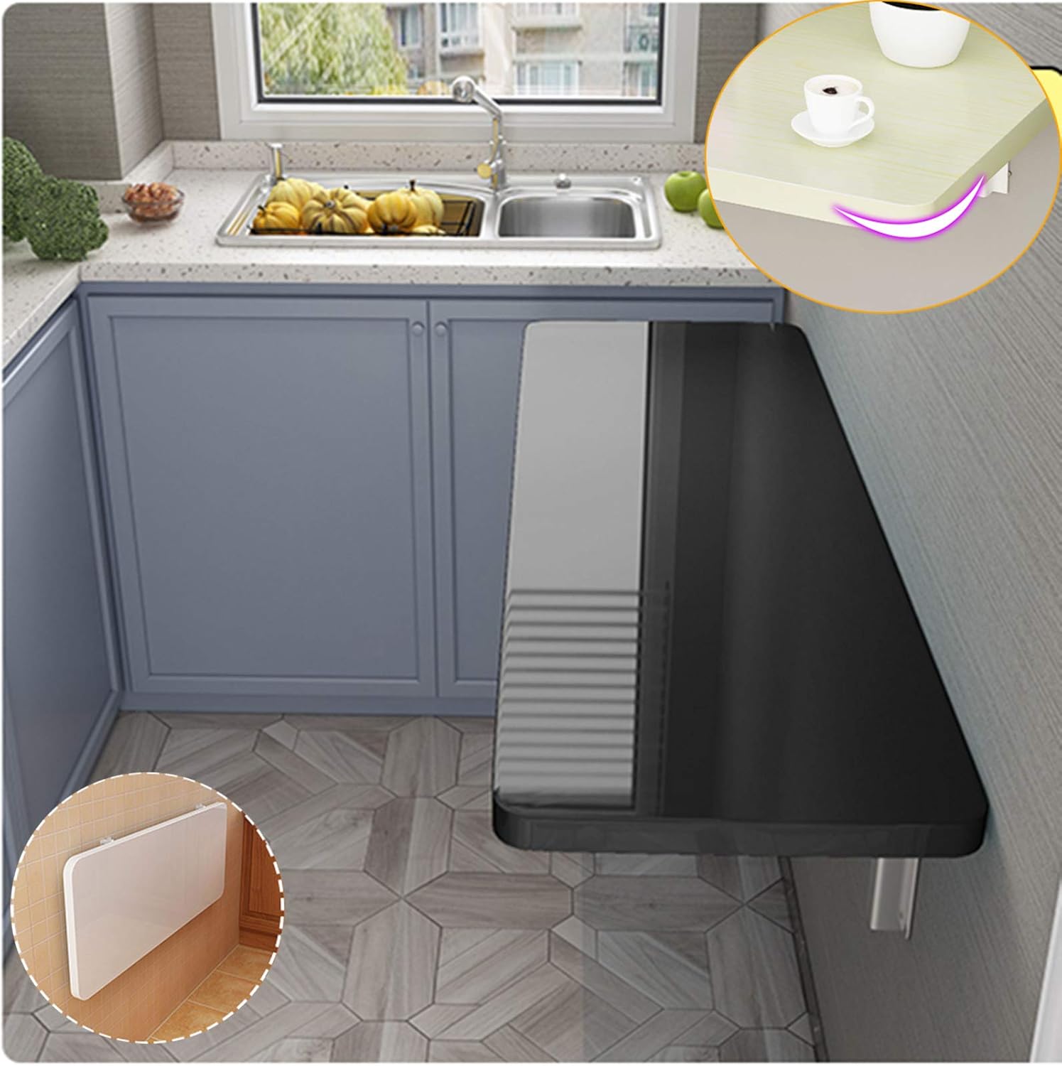 壁掛け式折りたたみドロップリーフテーブル（棚付き） - ホーム